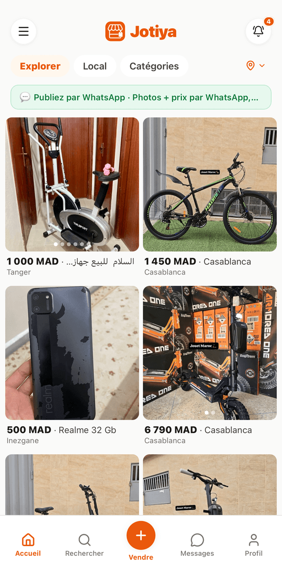Écran d'accueil de l'application Jotiya
