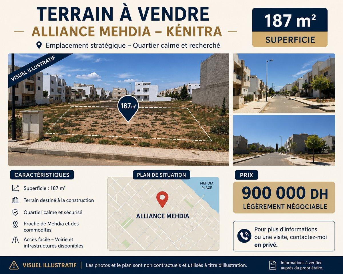 Terrain à vendre – Alliance Mehdia Kénitra – 187 m²