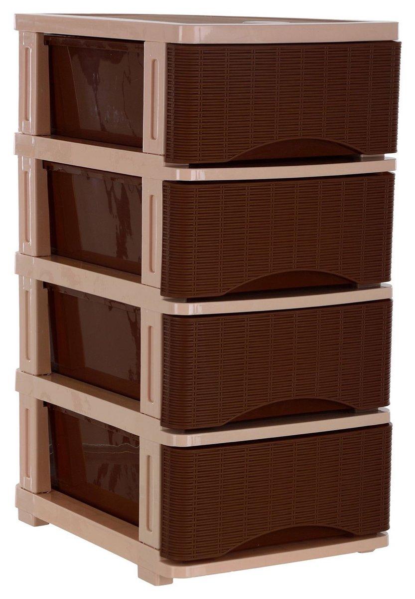 Étagère de rangement 4 tiroirs marron - Neuf