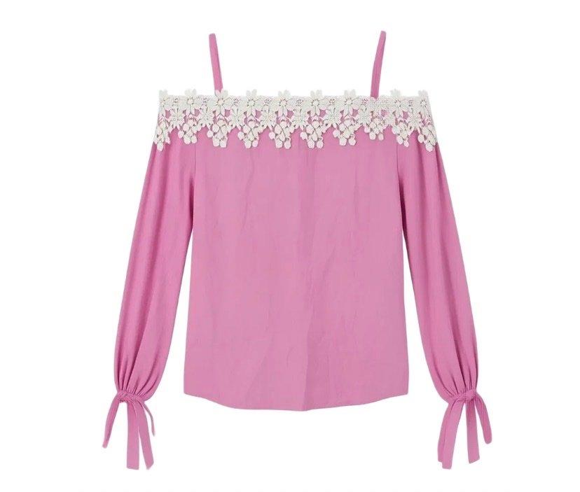 بلوزة off-shoulder وردية راقية – مقاس M – فرصة بـ99 درهم"🚨